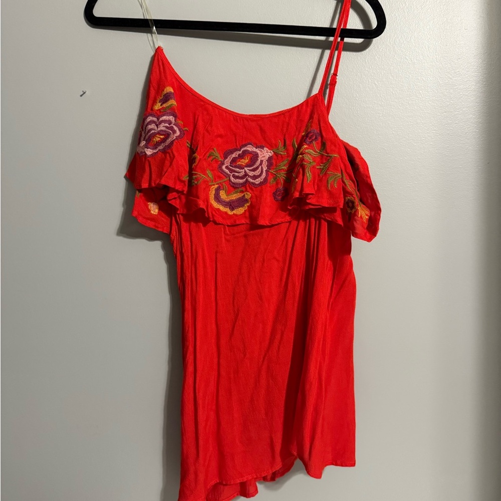 Entro Red Floral Embroidered Blouse